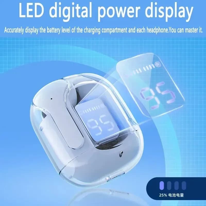 Original T2 Wireless Bluetooth Earphone Transparent HIFI Headphones LED Power Digital Display Stereo Sound Earphones for Xiaomi - 2
