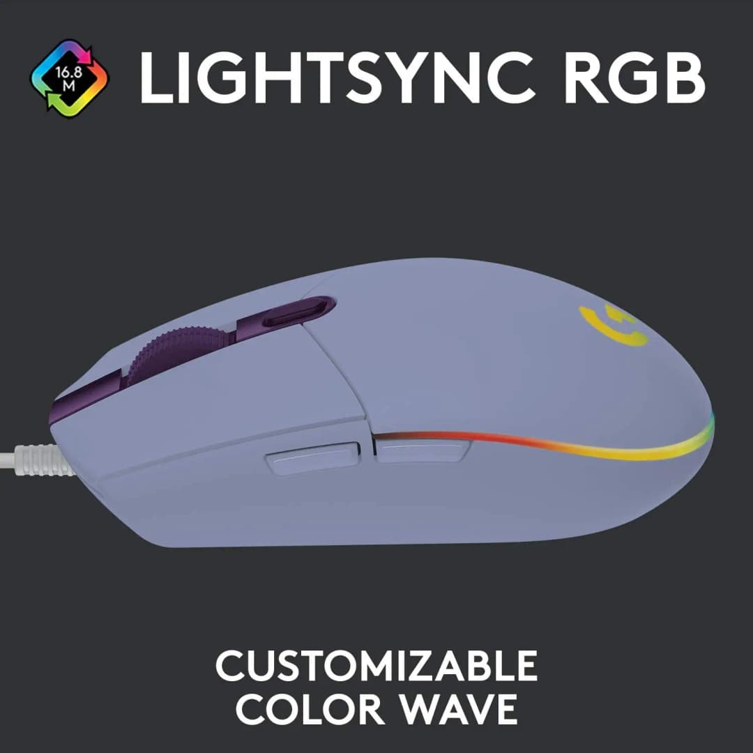 ماوس ألعاب سلكي Logitech G203 بدقة 8000 DPI، إضاءة RGB، كابل بطول 2.1 متر، مناسب للمكتب والألعاب - 4