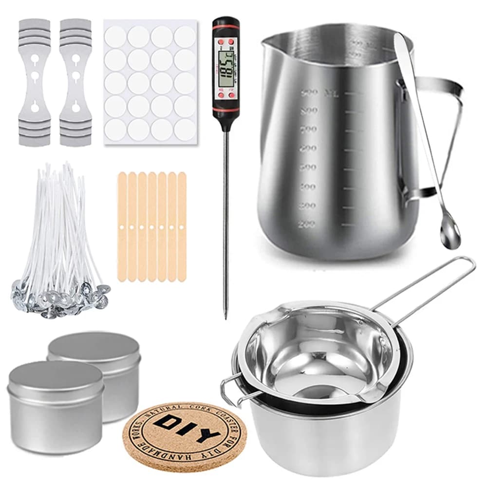 مجموعة شموع ذاتية الصنع مجموعة أدوات صنع الشموع العطرية ملصق من الفولاذ المقاوم للصدأ وعاء صهر الشمع مستلزمات صناعة الشموع للمبتدئين