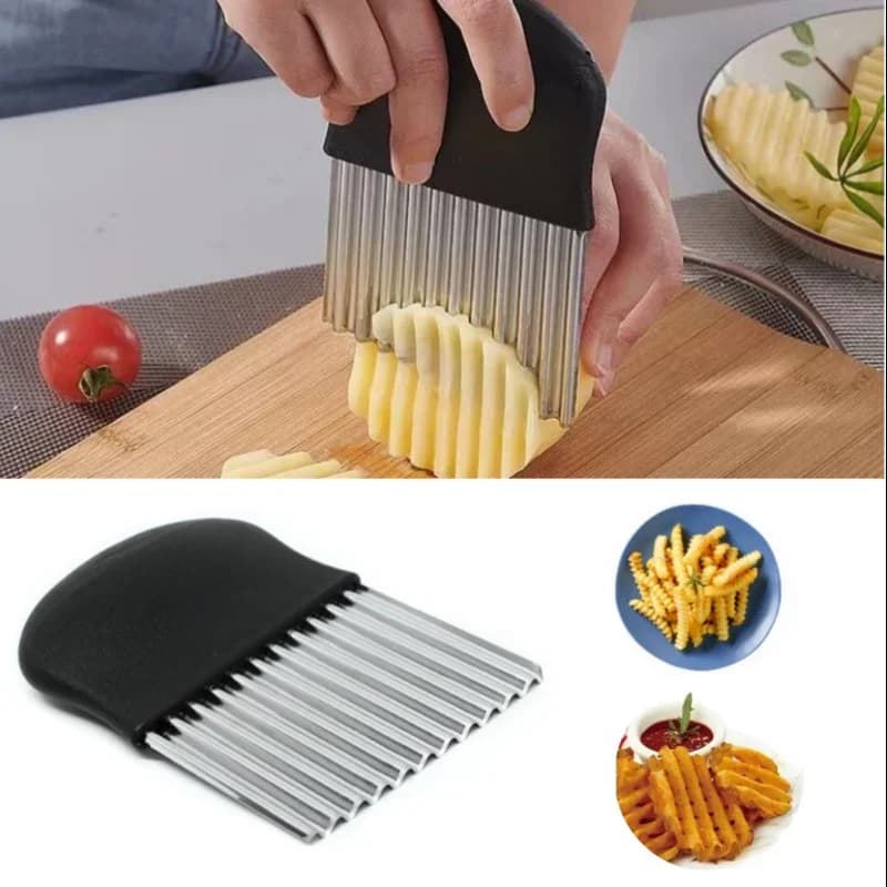 قطاعة رقائق بطاطس من الفولاذ المقاوم للصدأ مع سكين مطبخ وقطاعة عجين وخضروات ومجعدة فواكه ومفرمة مموجة لأدوات صنع القلي الفرنسي