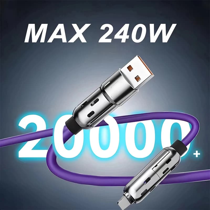 New 4 in 1 Multi Connectors Charger Rotating Elbow USB to Type-C Mobile Phone 240W Fast Charging Silicone Cable Data Transfer - 6