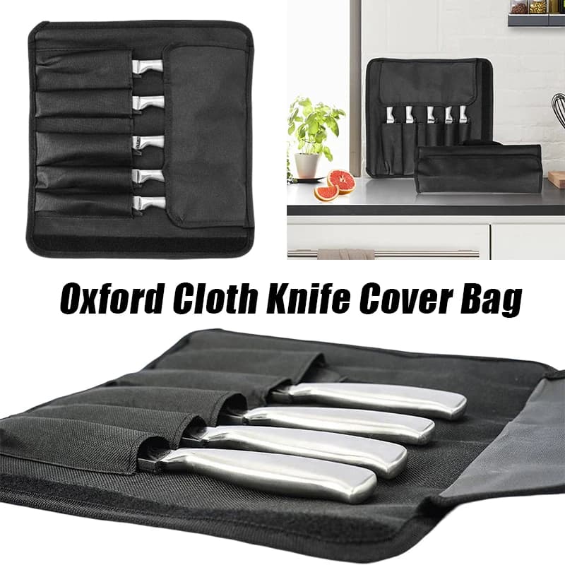 Black Waterproof Oxford Chef Knife Roll Bag Portable Chef Knife Case Kitchen Outdoor Camping Stainless Steel Knives Storage Tool