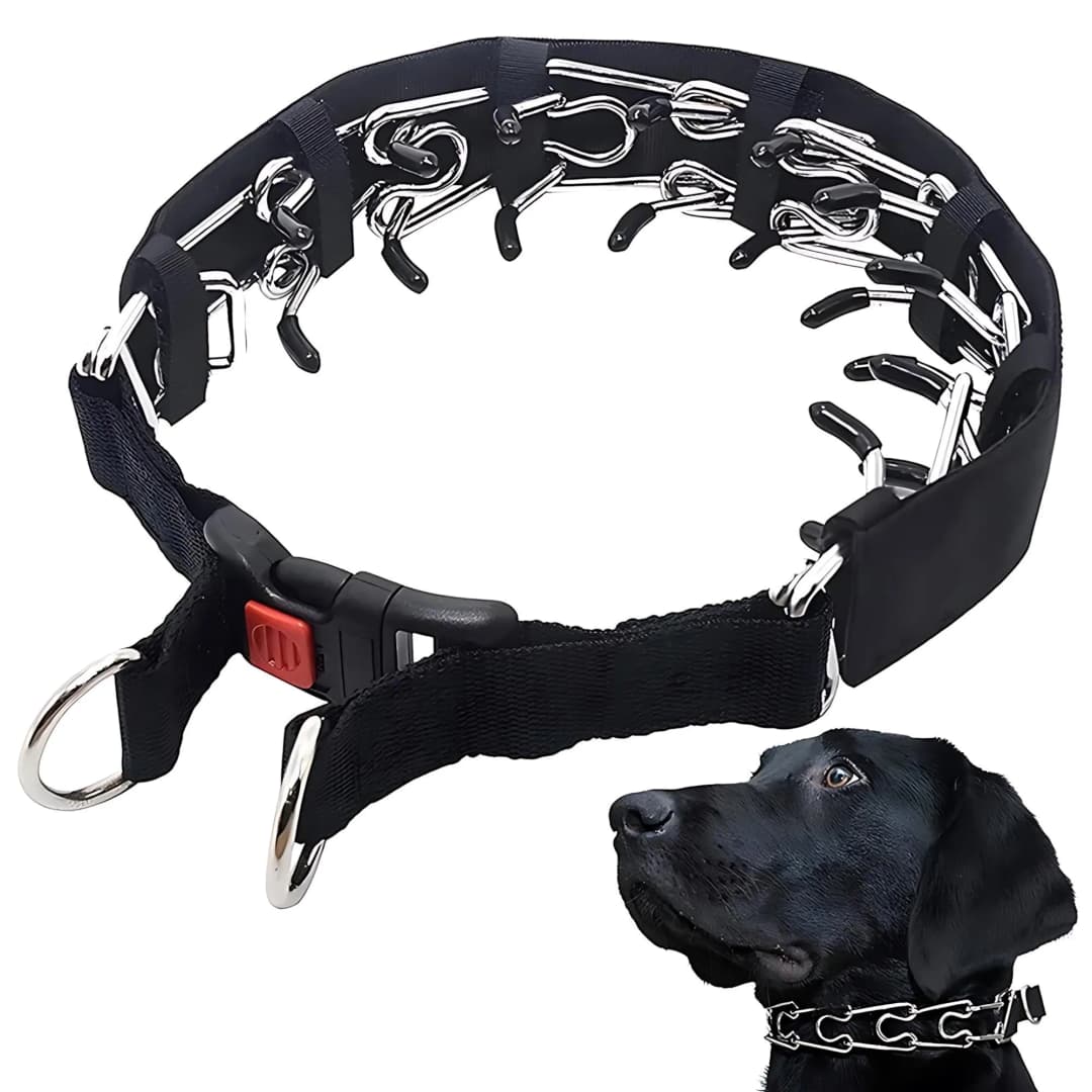 Dog Prong Training Collar - Choke Pinch Collar with Rubber Comfort Tips, Quick Release Snap Buckle