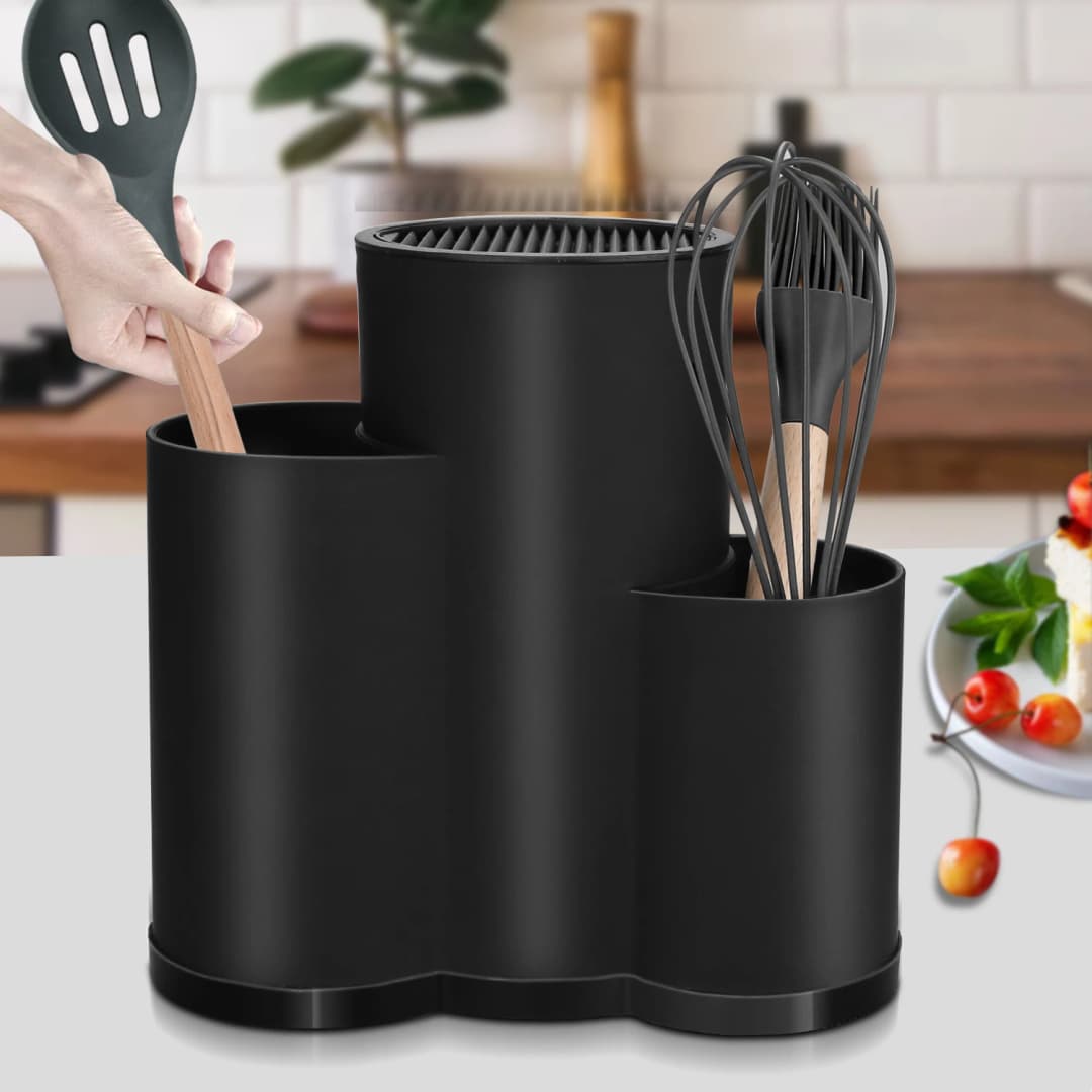 Knife holder Multi-Function Utensil stand Knife Block PP Flatware Drainer Storage Box Spoon Fork Kitchen Organizer Rack - 3