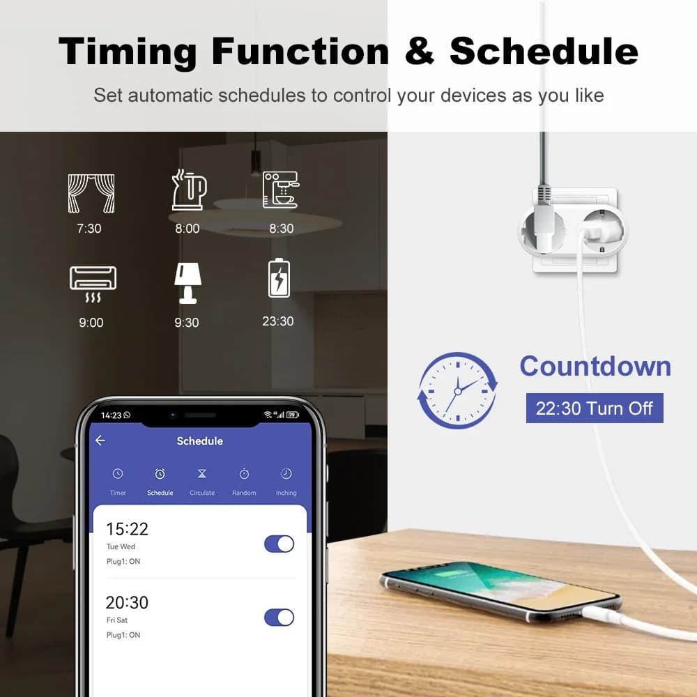 مقبس ذكي من Tuya WIFI بقابس كهربائي مزدوج 2 في 1 قياسي أوروبي 16A 240V محول طاقة للسفر محول تحويل - 6