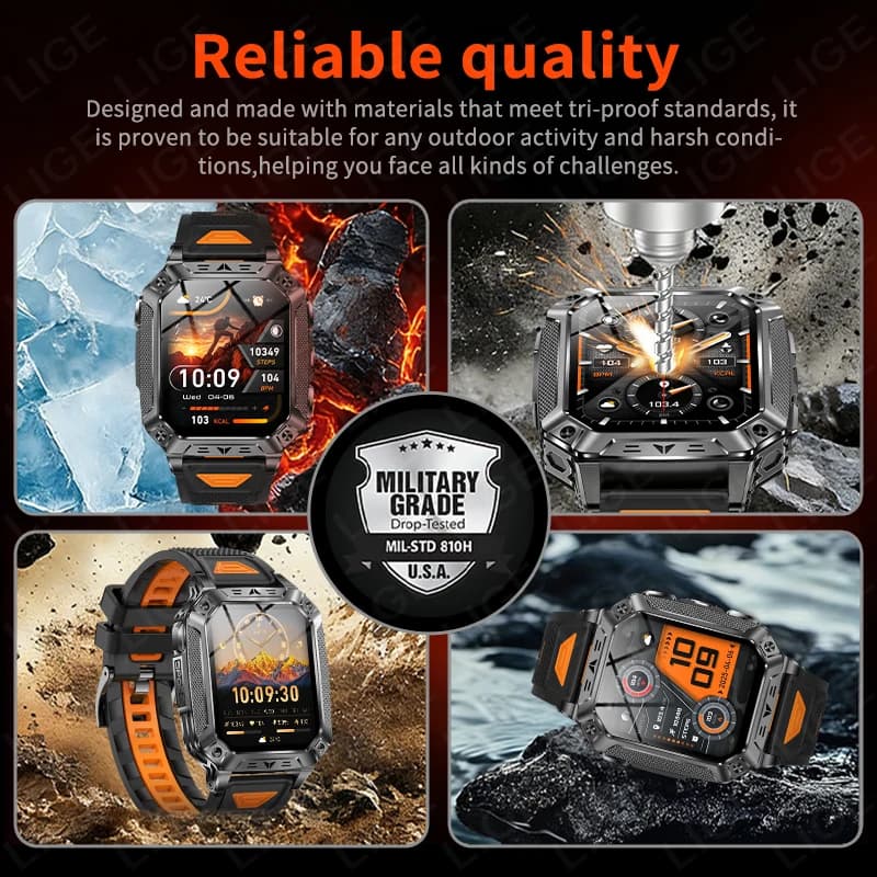 LIGE Built-in 1400mAh Super Large Battery Men Smart Watch Outdoor Flashlight IP68 Waterproof BT Call 2.01" New Smartwatch 2026 - 4