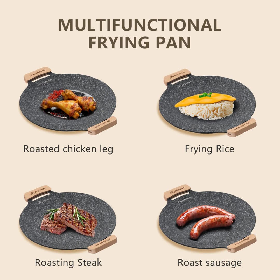 BISINNA 30CM Outdoor BBQ Grill Pan Non Stick Stovetop Baking Tray Korean Roastig Grill Plate Camping Equipment - 6