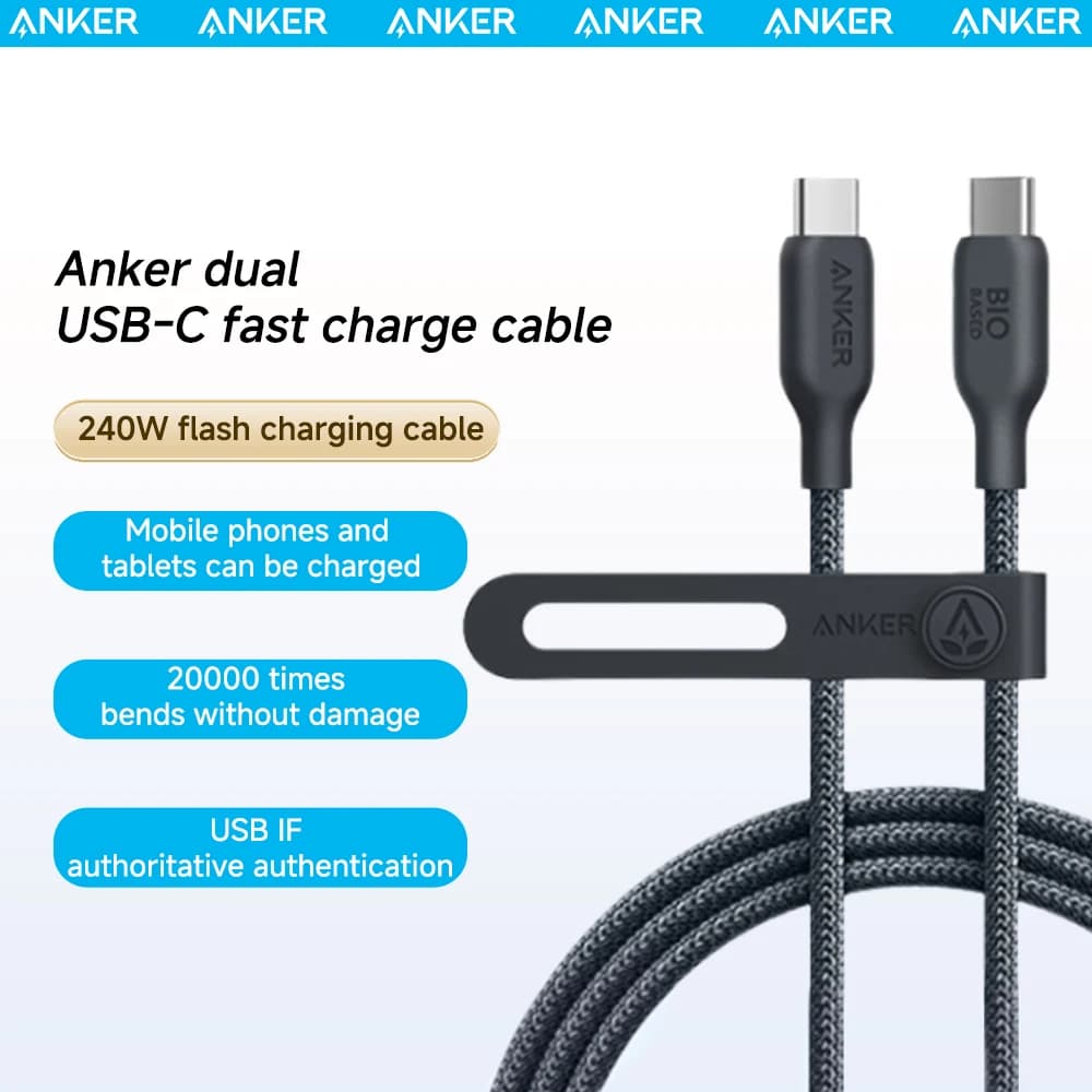 Anker 240W USB-C to USB-C Cable Bio-based Nylon Braided Data Cable Environmentally For iPhone 15 iPad Pro MacBooks Android - 2