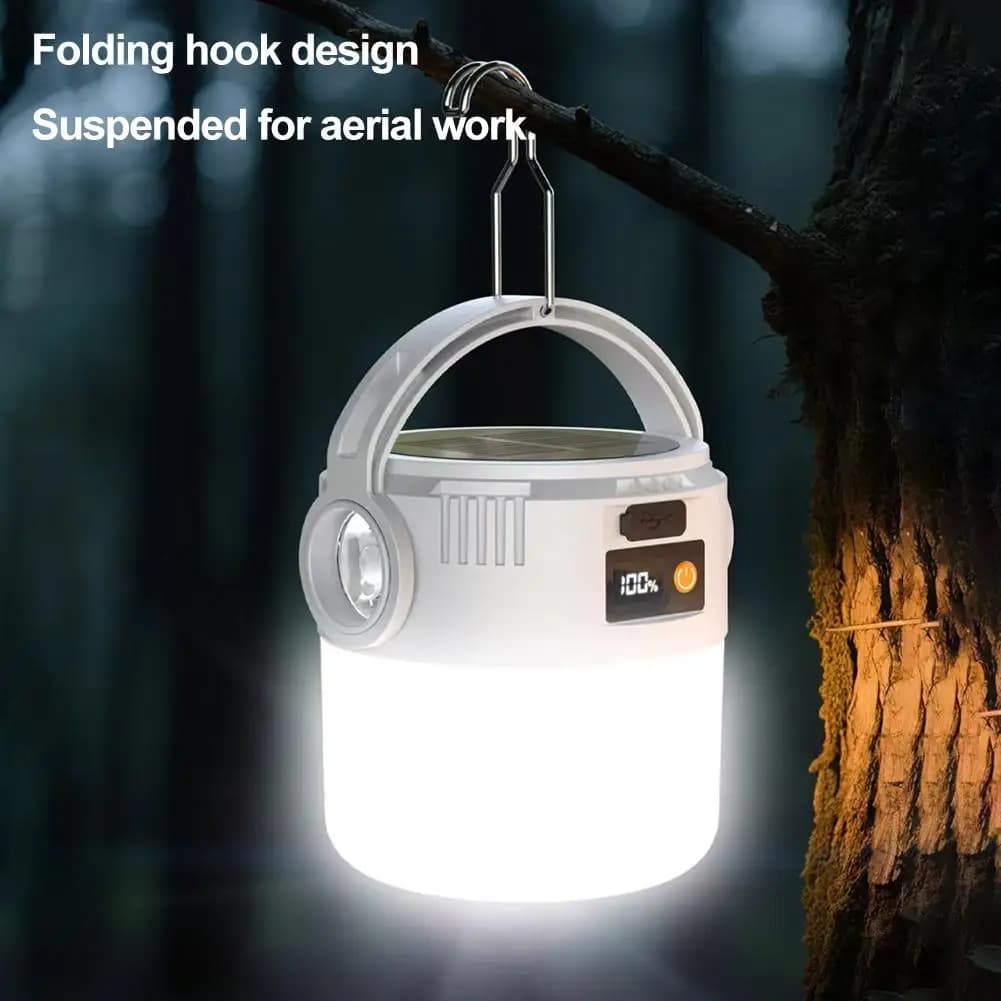 Outdoor Solar Camping Light Rechargeable LED Camping Light COB with Digital Display for Mountain Camping