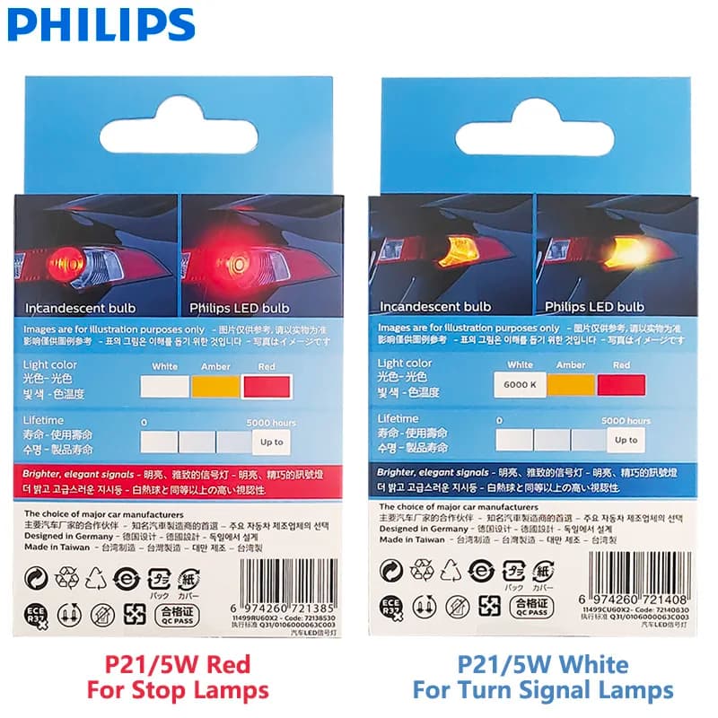 Philips Ultinon Pro6000 LED P21/5W 1157 S25 Two Contacts Red White Car Turn Signal Stop Lamps No Flash Flickering Error Free, 2x - 2