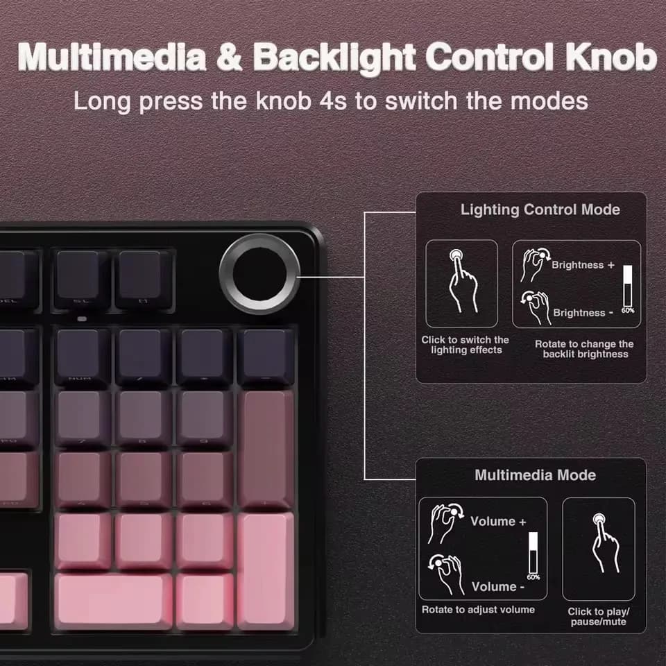 AULA F99PRO Gaming Mechanical Keyboard 99 Key Three Mode Wireless Hot Swappable Gasket Structure Custom Keyboard with Media Knob - 5