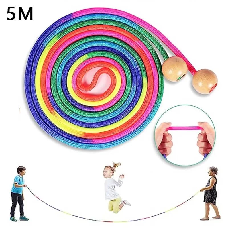 5m Children Group Skipping Rope Rainbow Long  rope Students Speed Skipping Rope -fit Jump Rope With Anti-Slip Handle