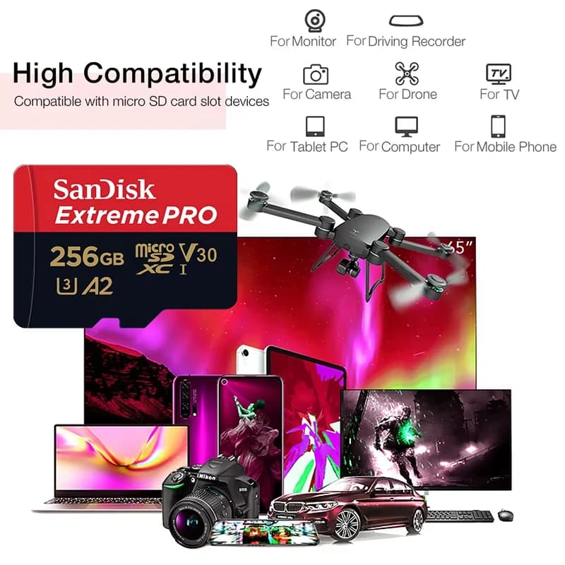 بطاقة ذاكرة SanDisk Ultra Micro SD، A2 U3 V30 C10، بطاقة TF عالية التحمل بسرعة 200 ميجابايت/ثانية، سعة 128 جيجابايت/512 جيجابايت - 3