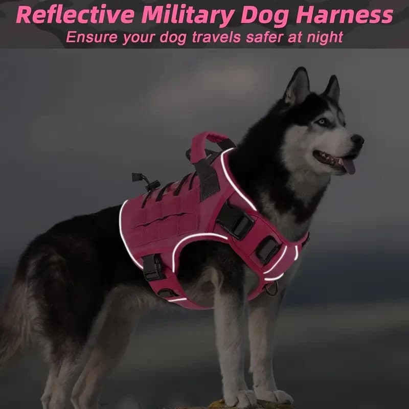 حزام تكتيكي للكلاب قابل للتعديل بدون سحب مع مقبض للكلاب الكبيرة - سترة عاكسة لابرادور ريتريفر، سيبيريا H - 4