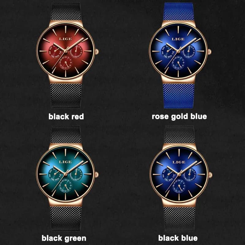 New LIGE Fashion Mens Watches Top Brand Luxury Quartz Watch Men Mesh Steel Waterproof Ultra-thin Wristwatch For Men Sport Clock - 6