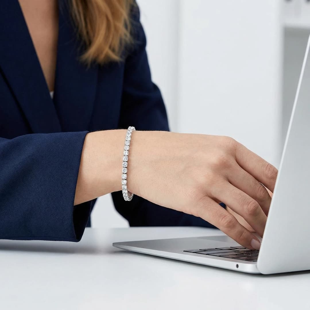 مجوهرات سحرية لحفلات الزفاف والخطوبة بسيطة موضة نسائية كرة تنس زركونيا سوار فضة إسترليني S925 من Lihong 4 ملم 16-20 سم - 6