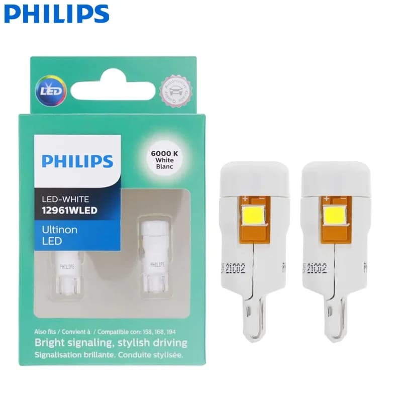 Philips Ultinon LED T10 W5W 194 12961WLED 6000K Cool White Car Turn Signal Lamps Interior Light Door Read Plate Bulbs 12961ULWX2 - 2