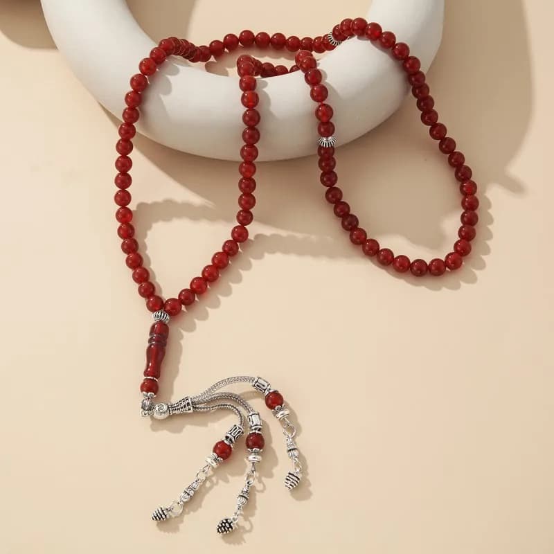 99 pieces of 8mm natural red agate round bead necklace Muslim rosary beads, Middle Eastern men and women high-end Tesbiha bracel