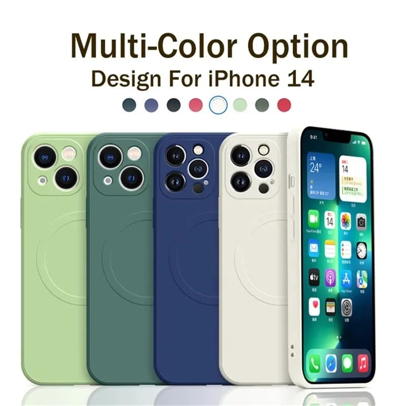 جراب شحن لاسلكي مغناطيسي ماجسيف لهاتف آيفون 15 16 14 13 12 11 برو ماكس ميني XR XS بلس غطاء ناعم من السيليكون السائل - 5