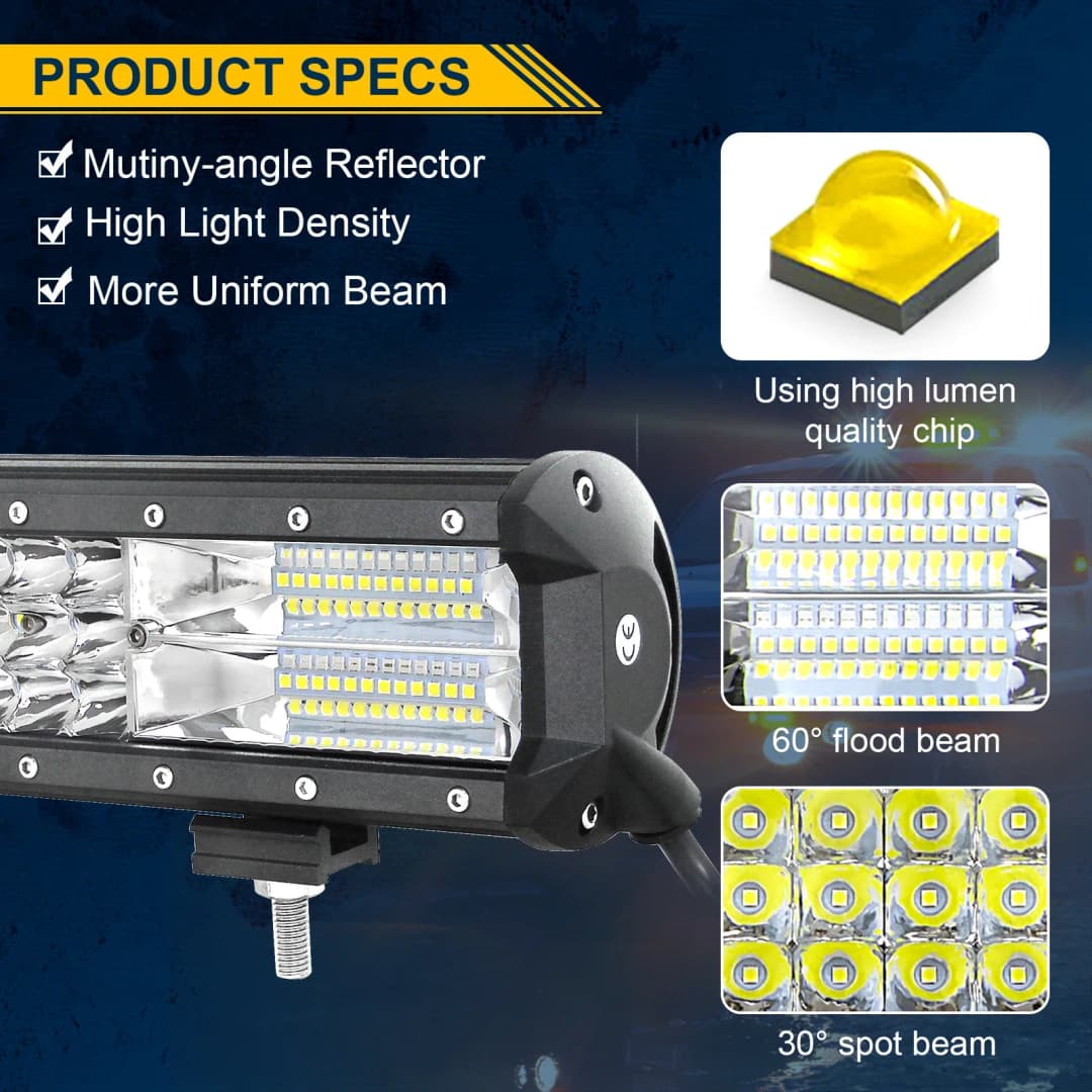 20inch 288W 7D Tri-row LED Light Bar + Front Bumper License Plate Bracket + Wire Kit For ATV Offroad SUV 4x4 Tractor Car - 4