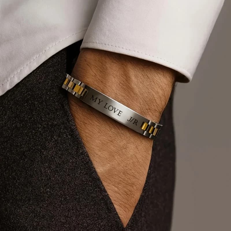 Customized Name Text Men's Bracelet Personalized Engrave 304L Stainless Steel Fashion Bracelet Best Gift for Boyfriend or Father - 5