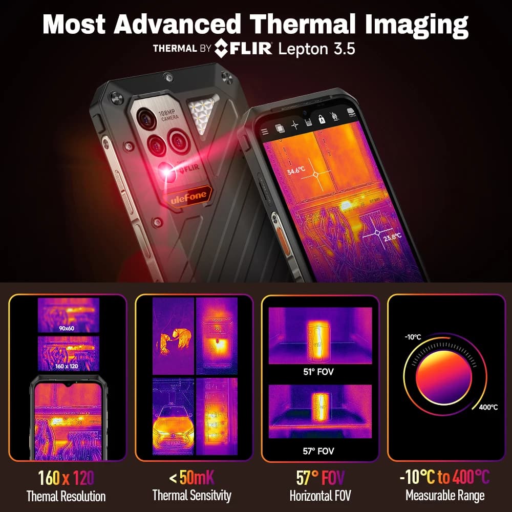 هاتف Ulefone Power Armor 18T Ultra 5G متين مع تصوير حراري، ذاكرة رام 24 جيجابايت، ذاكرة داخلية 512 جيجابايت، شاشة 6.58 بوصة، معدل تحديث 120 هرتز، كاميرا 108 ميجابكسل، نظام أندرويد، يدعم NFC - 2