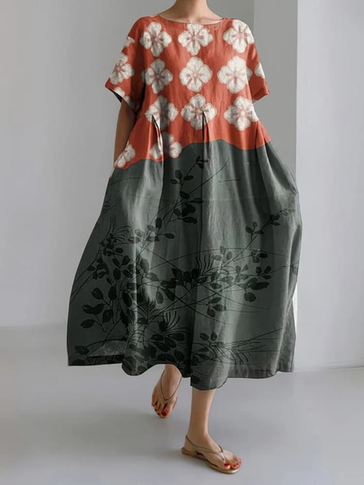 2024 New Women's Round Neck Long Casual Dress Summer Large Size Fresh Fish Print Dress Street Vacation Short-sleeved Dress - 2