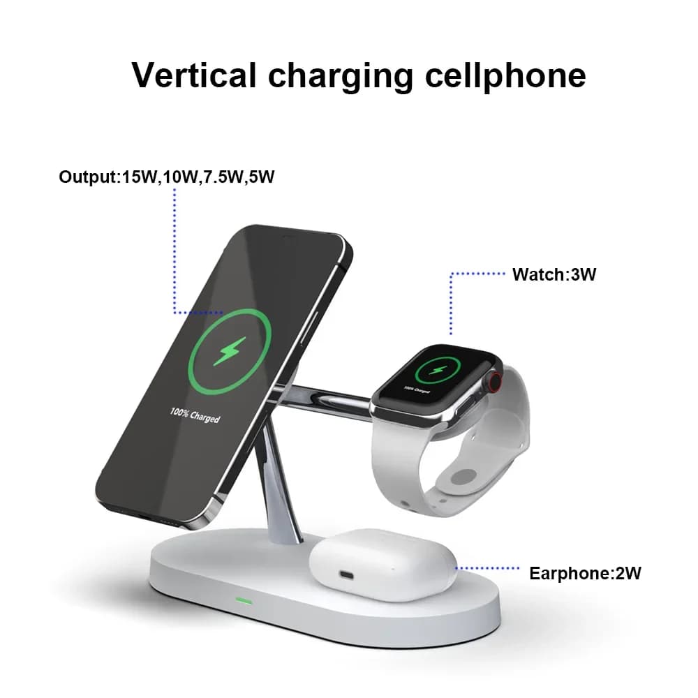 3 in 1 Wireless Charger Stand Magnetic For iPhone 12 13 14 15 Fast Charging Station for Apple Watch 9 8 7 6 5 Airpods 2 3 Pro - 5