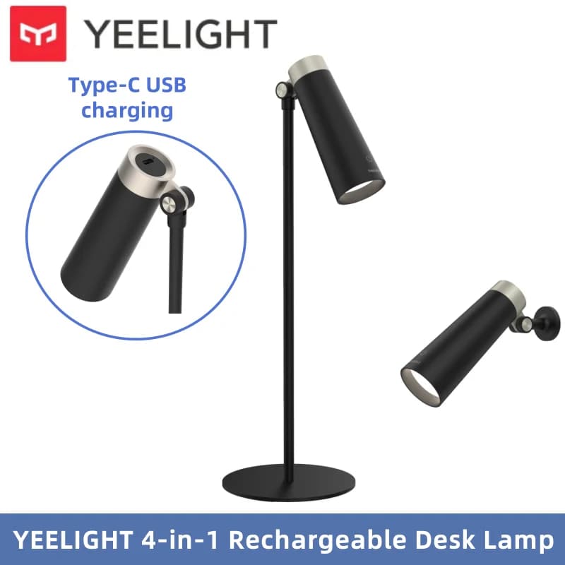 مصباح مكتبي قابل لإعادة الشحن من YEELIGHT 4 في 1، إضاءة زخرفية LED، 4 طرق للاستخدام، دوران 180 درجة، درجة حرارة لون 4000K، منفذ Type-C USB