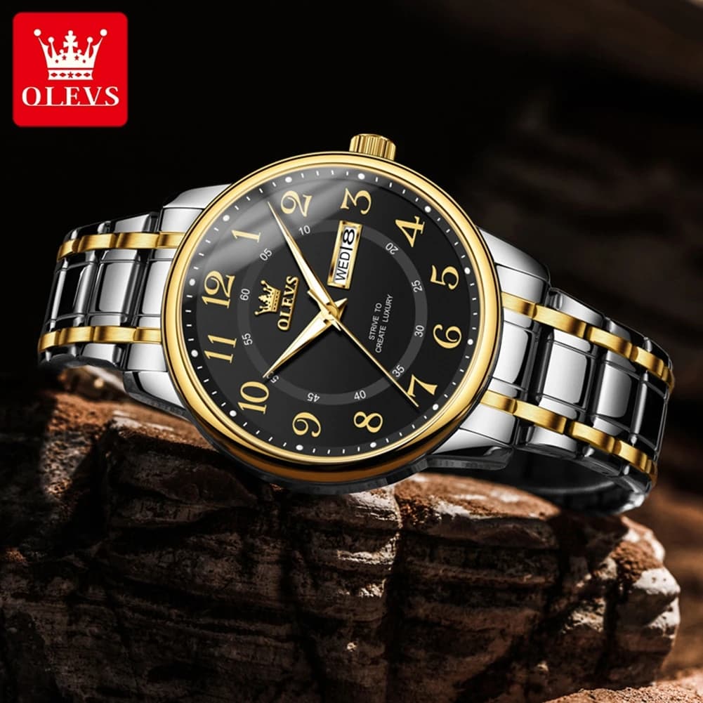 ساعة فاخرة مضيئة من الفولاذ المقاوم للصدأ كوارتز من OLEVS 2891 للرجال، مقاومة للصدمات والماء، ساعات رياضية للرجال، ريلوج هومبر - 5