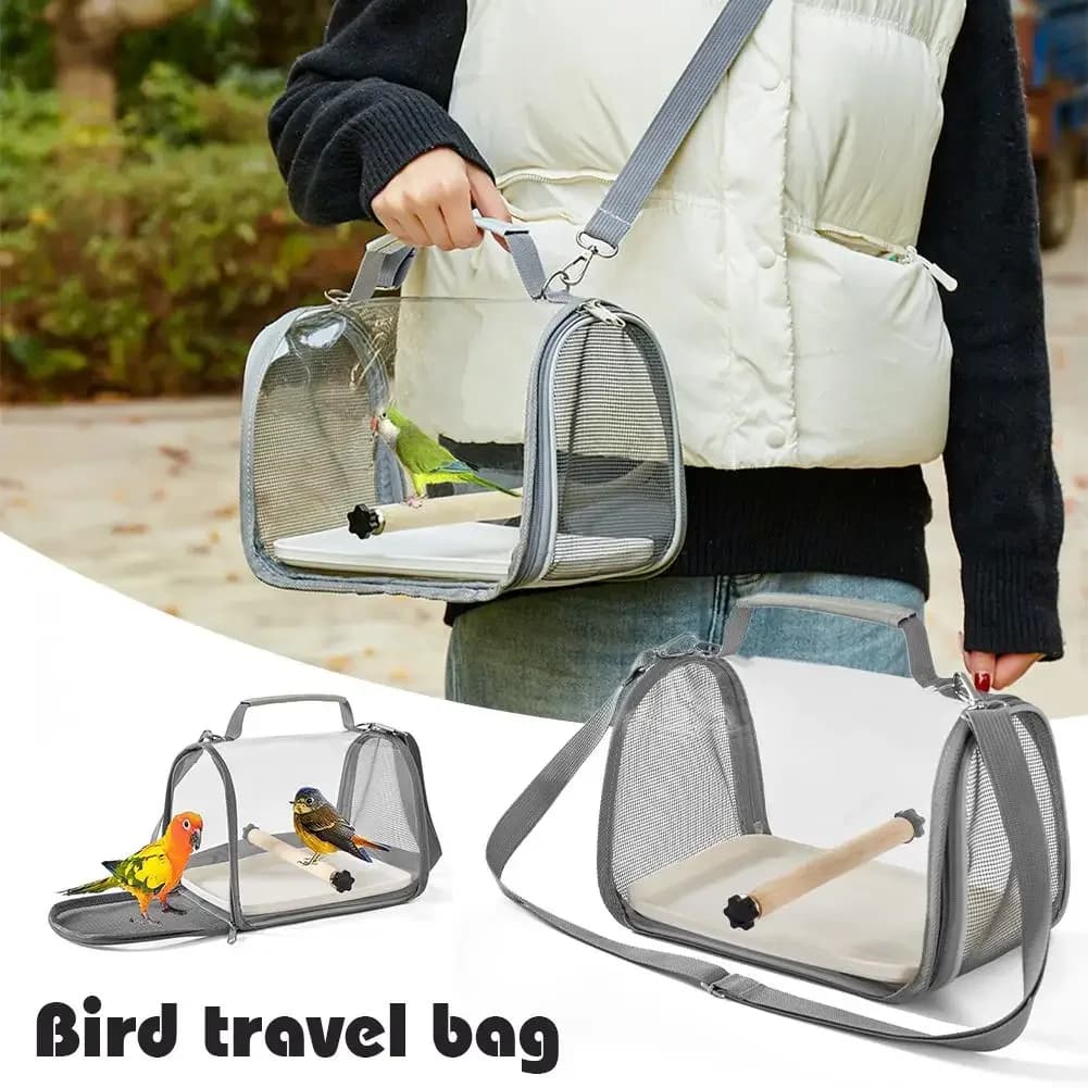 Portable Bird Travel Carrier Small Bird Parrot Pet Wood Standing Bag Cage With Side Perch Soft Mat Mesh Bird Window Accesso Z1C9