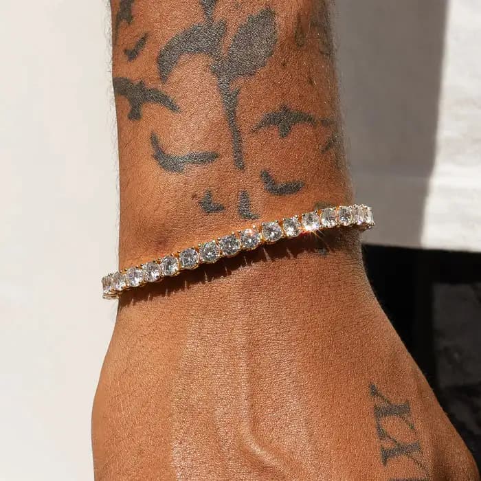 سوار تنس فاخر مرصع بالكريستال للرجال، سوار هيب هوب، سلسلة زوجية مرصعة بالزركونيوم، مجوهرات الشارع - 3