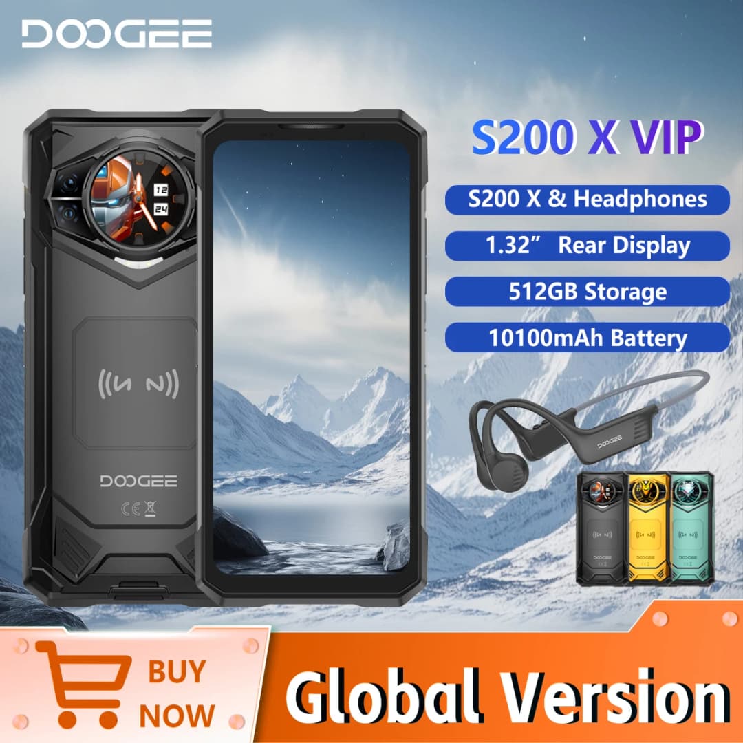 DOOGEE S200 X 5G إصدار VIP المتين مع سماعة رأس أندرويد 16 سعة 48 جيجابايت و512 جيجابايت وشاشة 6.72 بوصة FHD+120Hz مع معالج Dimensity 7050 وبطارية 10100 مللي أمبير في الساعة