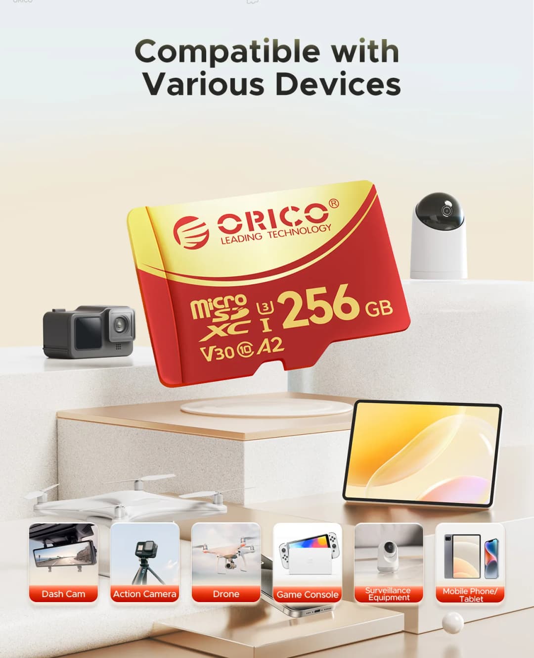 بطاقة ذاكرة ORICO 64GB microSDXC UHS-I، 180MB/s، تسجيل 4K UHD، U3، Class10، V30، A1، مايكرو إس دي لكاميرا الأكشن وكاميرا السيارة - 5