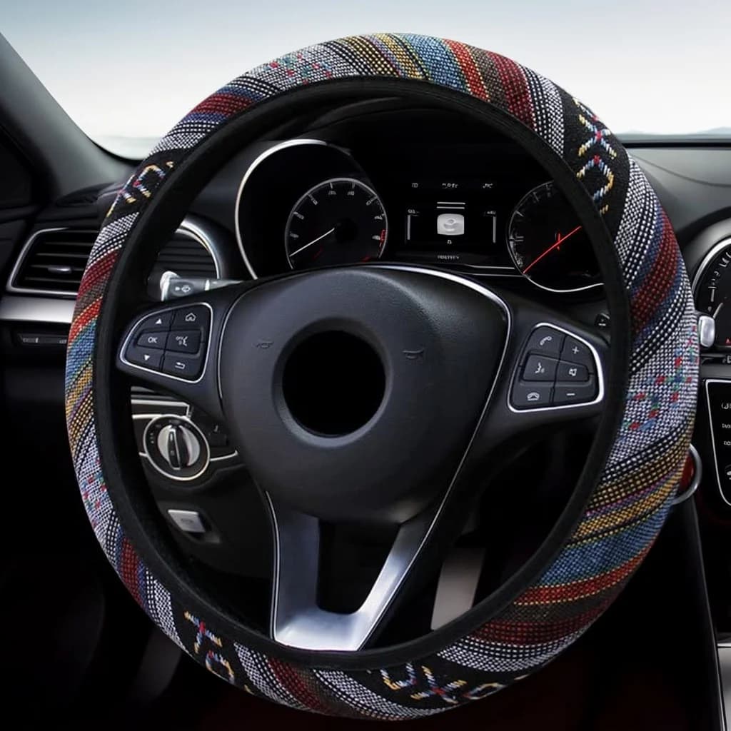 Ethnic Style Elastic Car Steering Wheel Cover No Inner Ring Suitable for 15inch Cars SUVs Men Women Automotive Accessories - 2