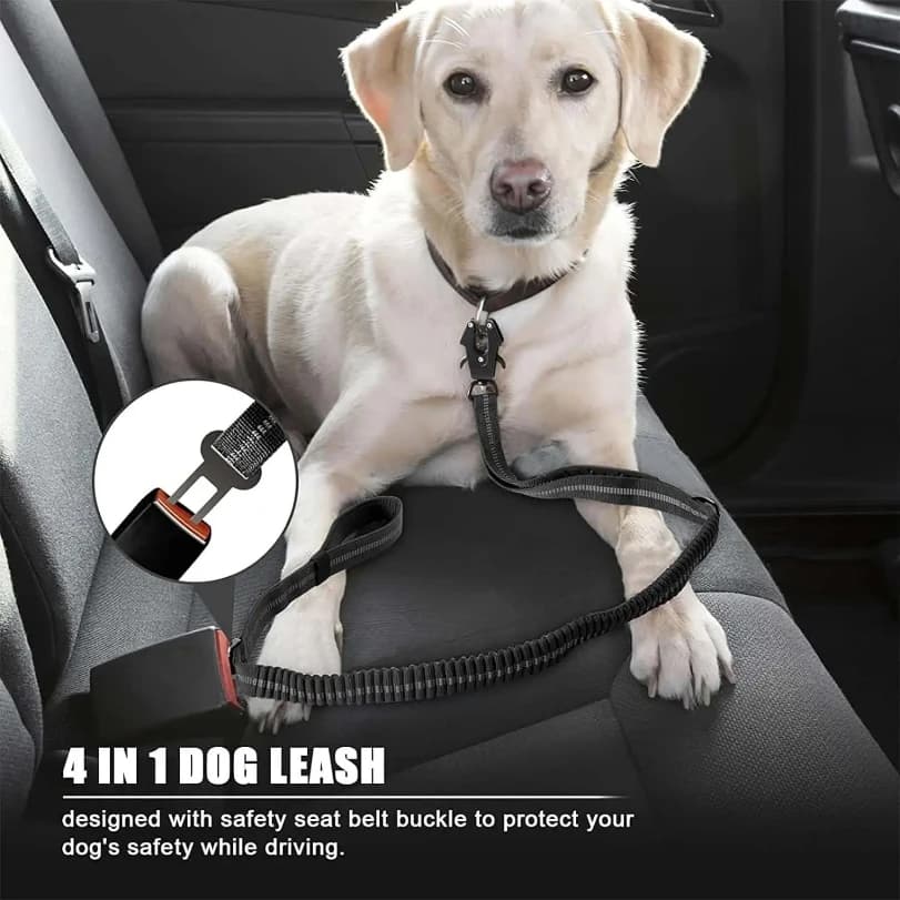 Reflective Shock Absorbing Pet Leashes with Car Seatbelt for Large Dogs Heavy Duty Tactical Bungee Dog Leash No Pull Dog Leash - 3
