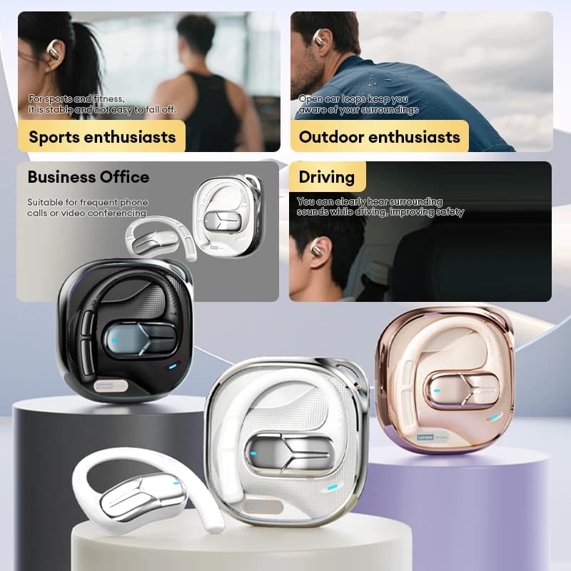 سماعات رأس لينوفو AC101 OWS الجديدة بلوتوث 6.0 ENC تقليل الضوضاء لاسلكية سماعات أذن بطارية طويلة الأمد صوت محيطي للرياضيين - 4