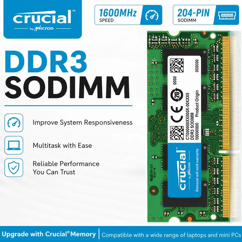 Crucial Laptop Memory RAM DDR3L DDR3 8GB 4GB 1066 1333 1600MHz SO-DIMM PC3-8500 PC3-10600 12800 14900 1.35V 1.5V Notebook RAMs