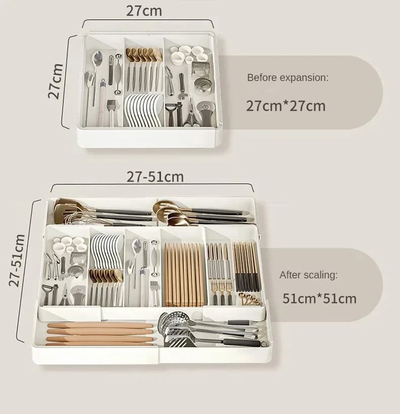 1pc Kitchen Drawer Retractable Storage Box Large-capacity Partitioning Storage Tray Home Tableware Knife Spoon Organizing Box - 3