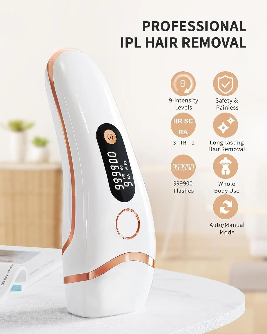 IPL Devices Hair Removal Laser 17J 999900 Light Pulses HR/SC/RA 9 Levels Whole Body Painless Hair Removal Home Use For Men Women - 2