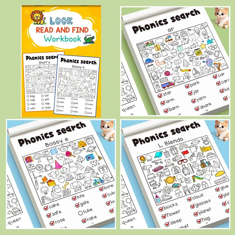 Kids Phonics Activity Workbook - Search, Read and Find Words, Master Short Vowels & Consonant Blends, Ages 4-8 - 2