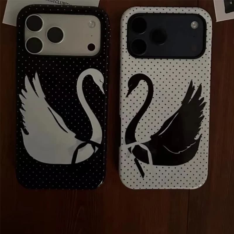 Black and White Swan Polka Dots Phone Case For iPhone 17 Air 16 Pro Max 15 14 Plus 13 12 11 Pro Shockproof Silicone Back Cover - 2