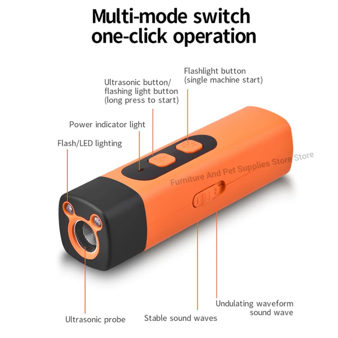جهاز طارد للكلاب بالموجات فوق الصوتية، قابل للشحن، مضاد للنباح، مع كشاف LED - 6