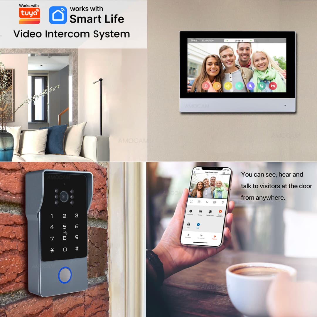 نظام أمان منزلي ذكي سلكي 2 سلك Tuya Wifi إنتركوم فيديو بدقة 1080P هاتف باب فيديو شاشة لمس 7 بوصة جرس باب كاميرا باب - 2