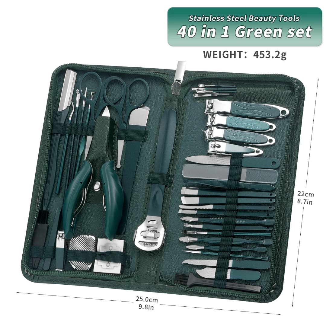 مجموعة العناية بالأظافر مجموعة أدوات العناية بالقدمين والأظافر للنساء والرجال، 40 في 1 (أخضر داكن) مجموعة العناية بالأظافر والقدمين واليدين - 5