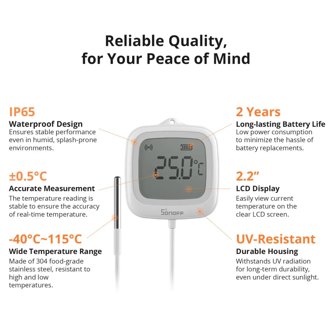 SONOFF SNZB-02LD Zigbee3.0 LCD Smart Thermometer with Probe IP65 Waterproof for Fridge Pool Fish tank Wine Cellar via ZBBridge-P - 3