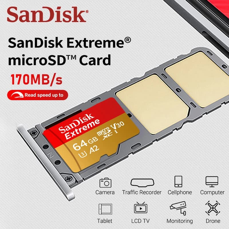 سان ديسك إكستريم A2 V30 4K بطاقة ذاكرة MicroSD للطائرات بدون طيار الهاتف كاميرا السيارة بسرعة قصوى 190 ميجابايت/ثانية بطاقة microSDXC فلاش TF 32 جيجابايت 64 جيجابايت 128 جيجابايت 256 جيجابايت - 5