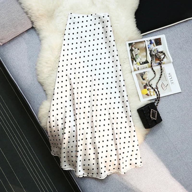 Seoulish Vintage Polka Dot Satin Mermaid Skirts for Women 2026 New Spring Summer High Waist Casual Mid Length Women's Skirts - 2