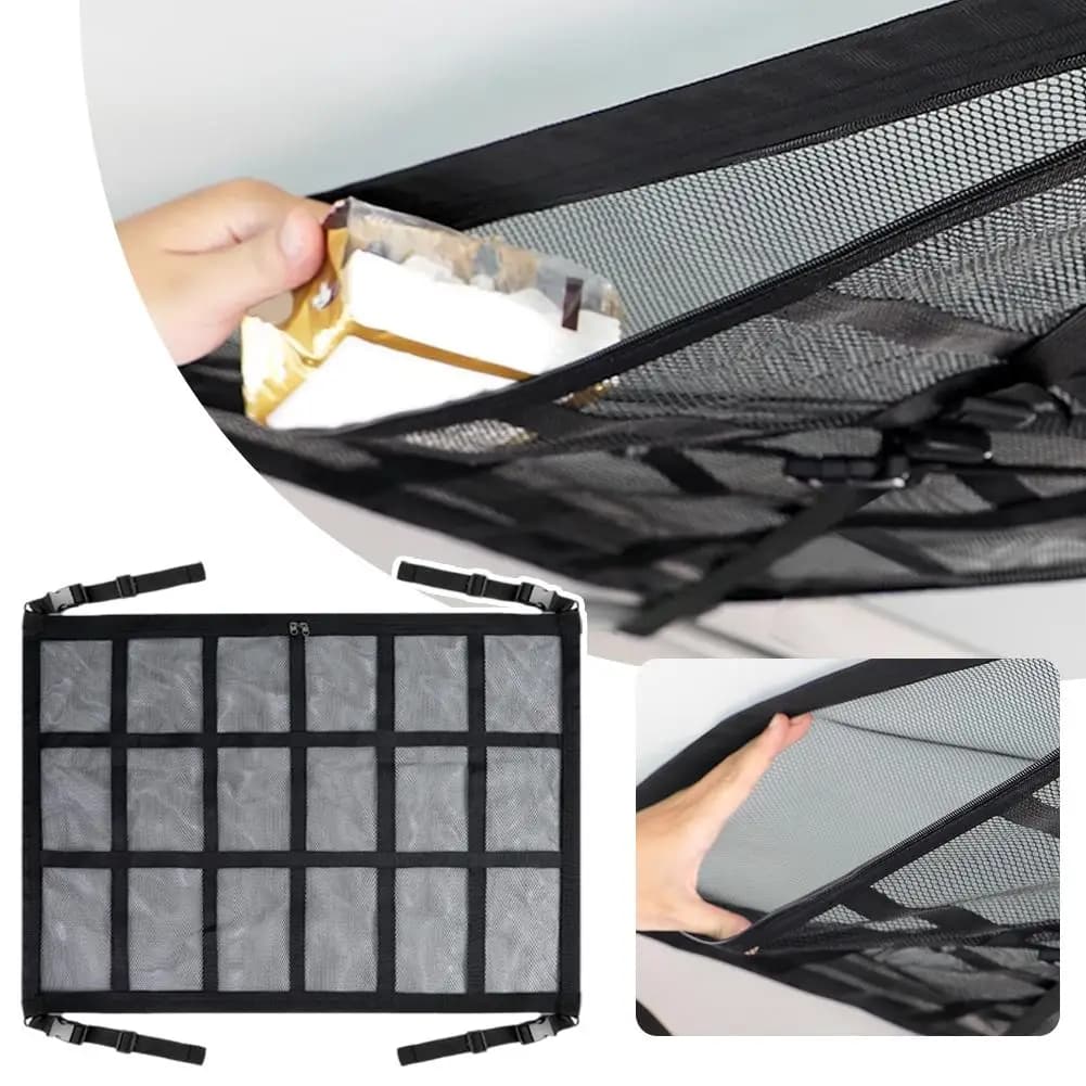 منظم تخزين لسقف السيارة، حقيبة شبكية قوية، سعة كبيرة، حقيبة تخزين لإكسسوارات التخييم، خيمة سقف - 4