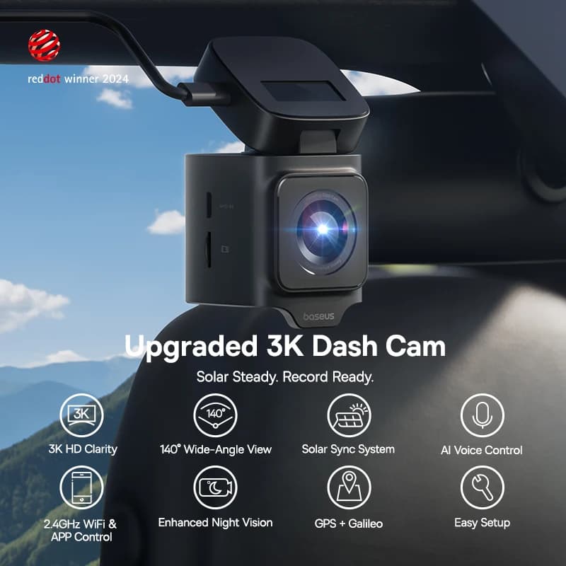 Baseus 3K Dash Cam VD1 كاميرا أمامية وخلفية HD مدمجة نظام تحديد المواقع غاليليو مكثف فائق جهاز تسجيل فيديو رقمي للسيارات مسجل كاميرا السيارة دعم مواقف السيارات 24H - 2